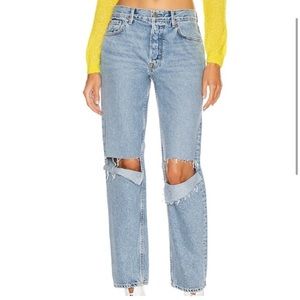 NWOT GRLFRND Helena High Rise Button Fly Straight Distressed Jeans in Breakdown